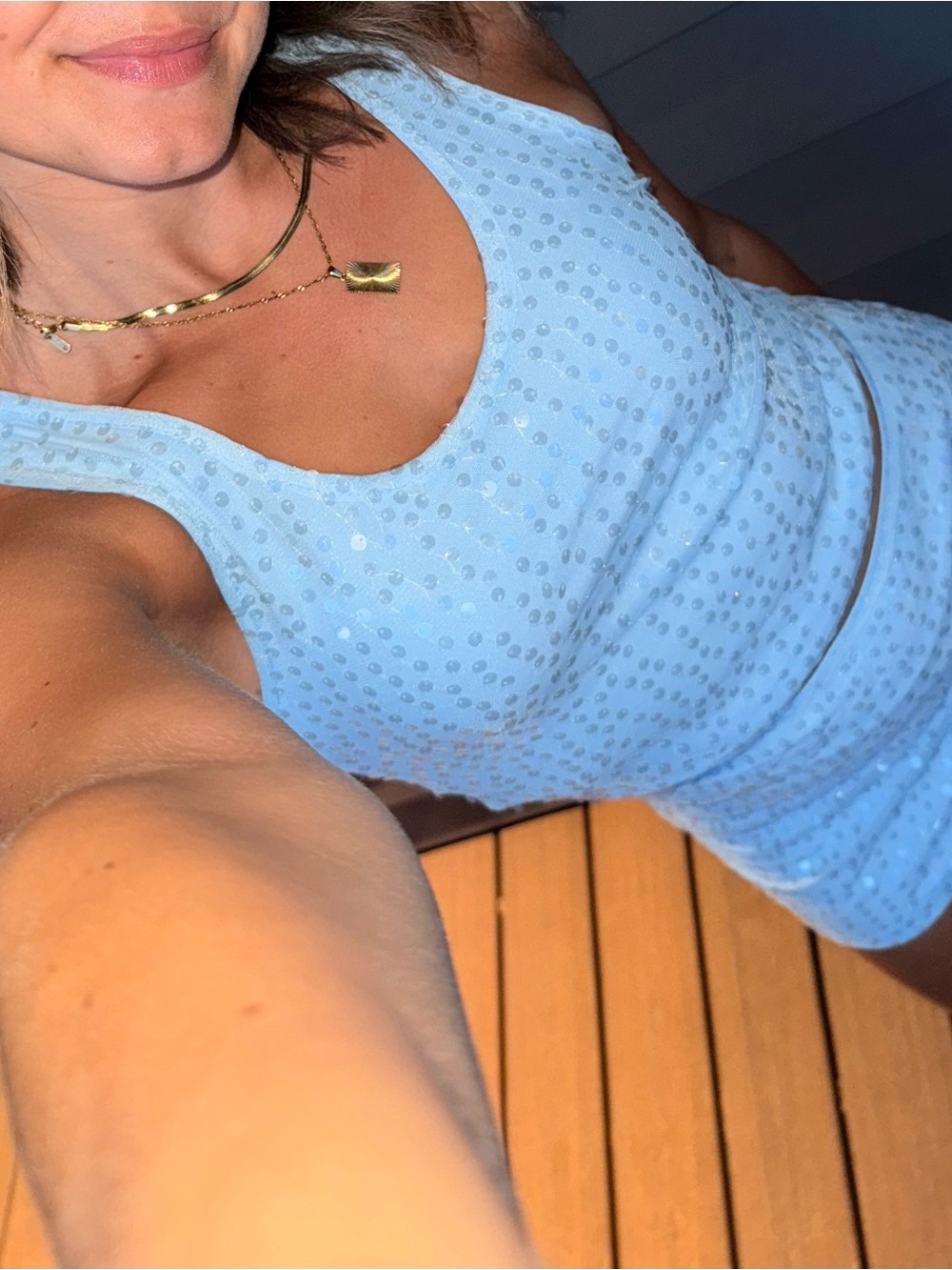 Light Blue Sequin Tank & Skirt Set